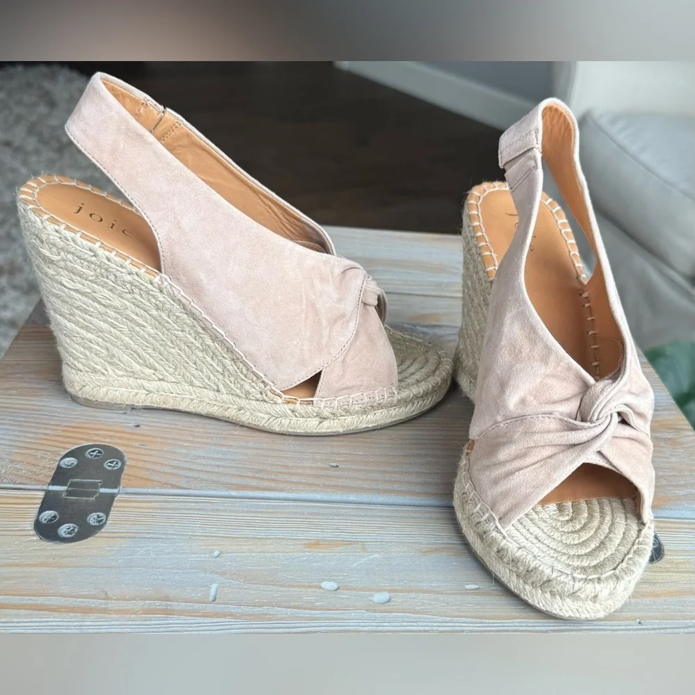 Joie SIZE 37 Nude Pink Suede Women's Slingback Espadrille Platform Wedge Sandals
